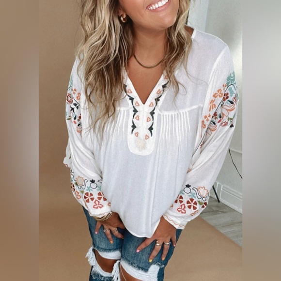 Promesa Tops - 62 promesa large boho embroidered shirt blouse floral